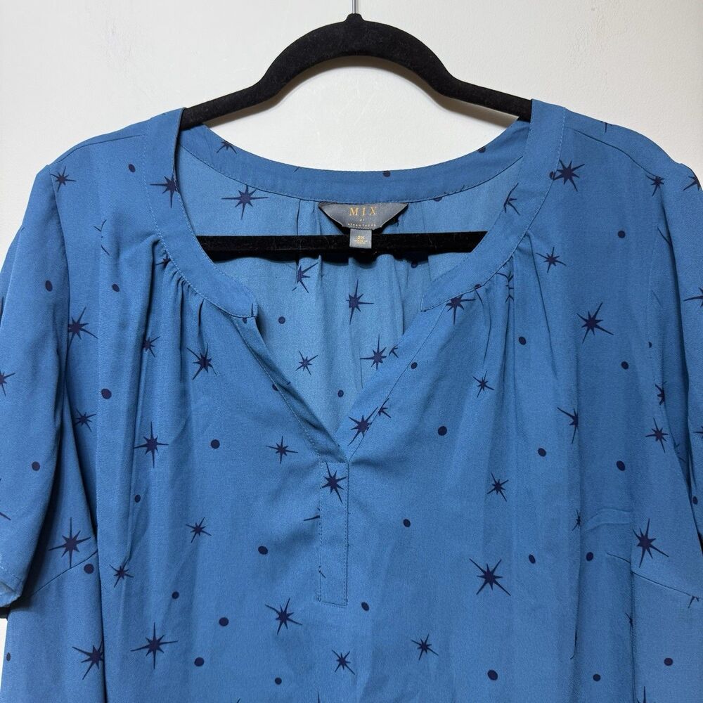 MIX By 41 Hawthorn Midnight Blue Celestial MCM Print Flutter Sleeve Blouse 2X